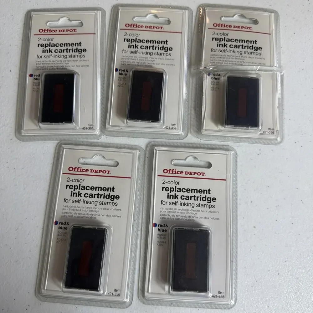 Office Depot 2 Color Replacement Stamp Pad Blue Red Self Inking lot of 5 New